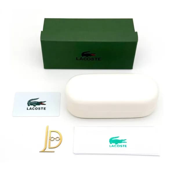 پک و قاب هارد عینک اورجینال لاگوست Lacoste سفید با مخمل سبز و جعبه تمساح — تصویر ۸