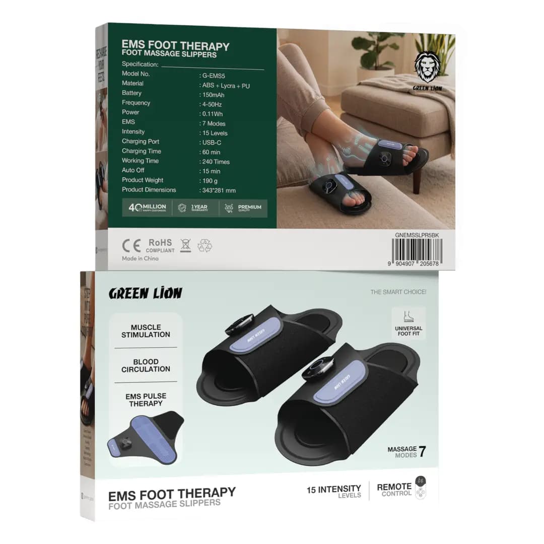 دمپایی ماساژور پا گرین لاین مدل Green Lion EMS Foot Therapy Massage Slippers Black — تصویر ۴
