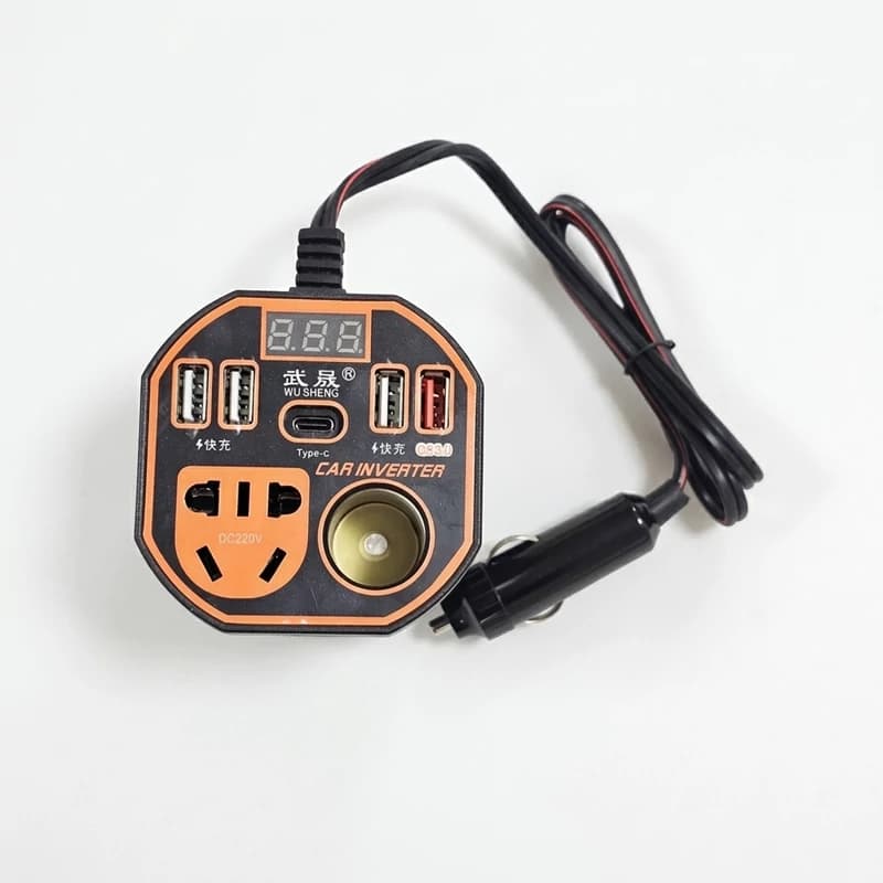 مبدل خودرو ۲۰۰ وات ۱۲-۲۴ ولت با شارژر سریع، ۴ پورت USB-A و Type-C، خروجی ۲۲۰ ولت، چراغ نشانگر LED، تبدیل فندکی یونیورسال — تصویر ۵