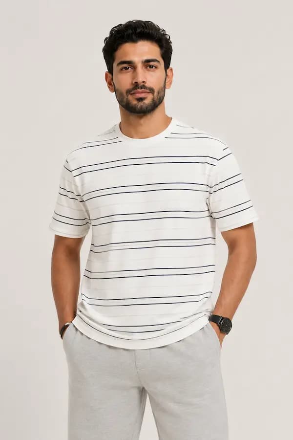 تیشرت مردانه بیسیک نخی Pull & Bear