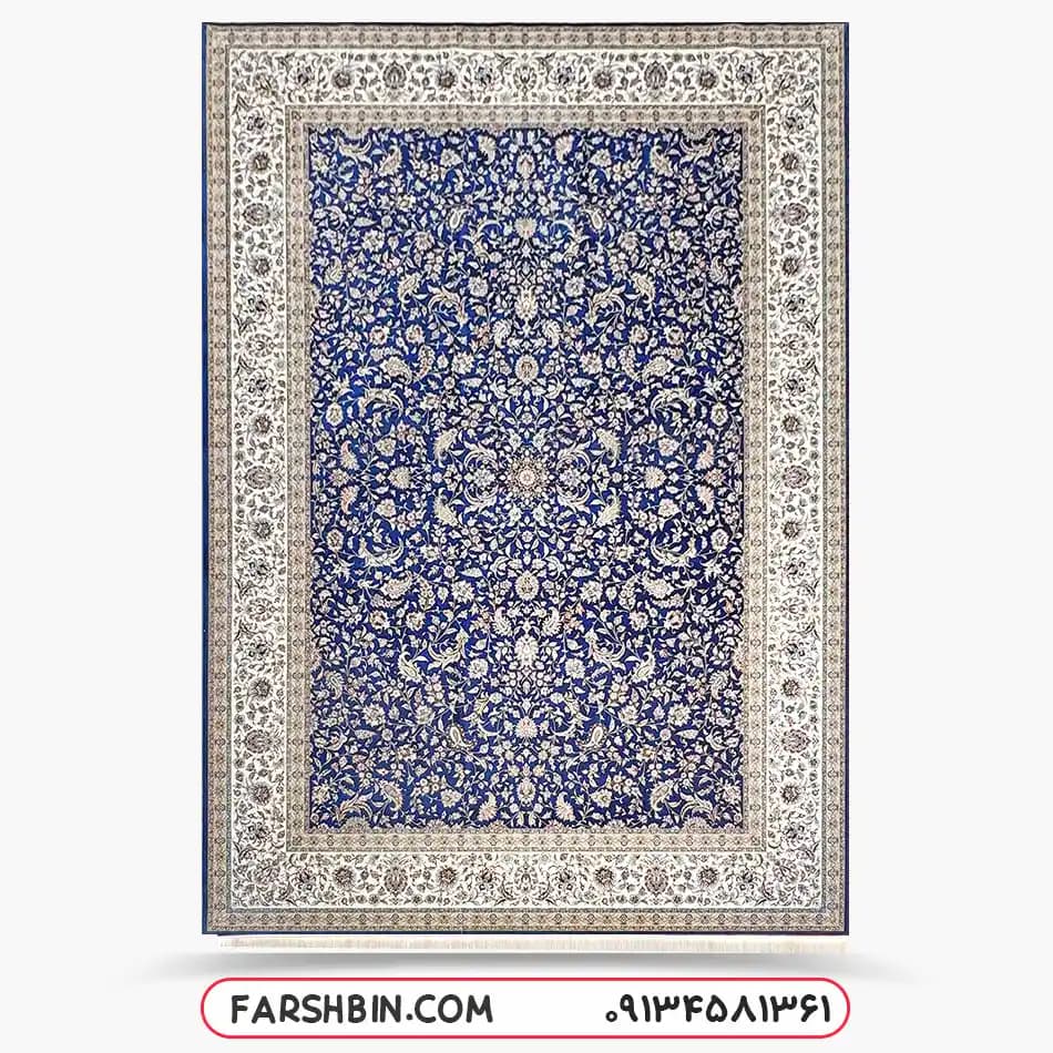 فرش افشان آبی 1500 طرح شاه عباسی شانه کد 7542