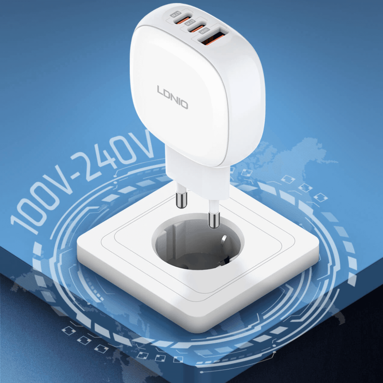 شارژر دیواری الدینیو Ldnio Q3611 GaN توان 67 وات همراه با کابل — تصویر ۵