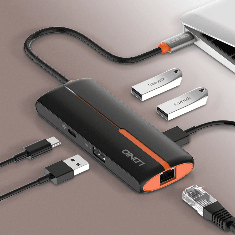 هاب 6 پورت تایپ سی الدینیو LDNIO 6in1 Type-c Hub Adapter DS-26H توان 100 وات — تصویر ۳