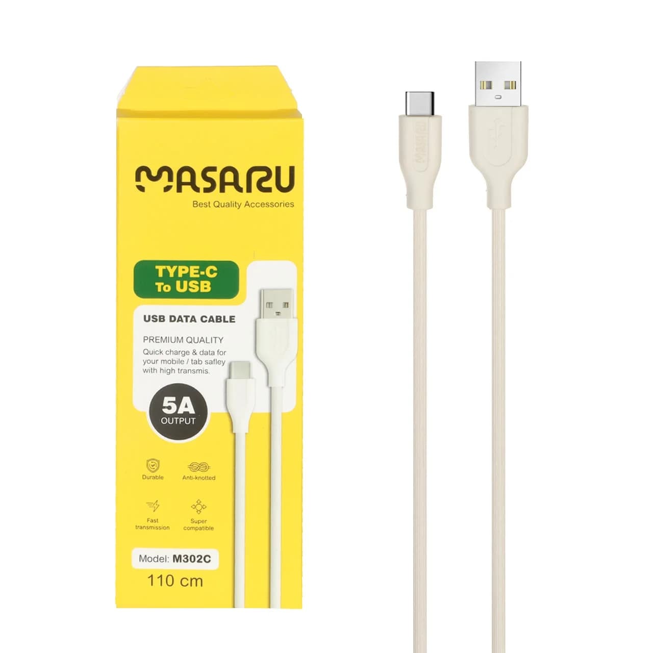 کابل شارژ 1.1 متری فست Masaru Type-C مدل M302C – سفید – SMO