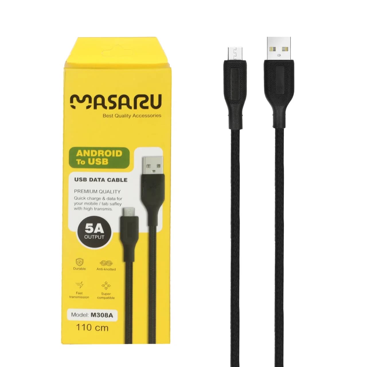 کابل شارژ 1.1 متری فست اندروید Masaru مدل M308A – مشکی – SMO