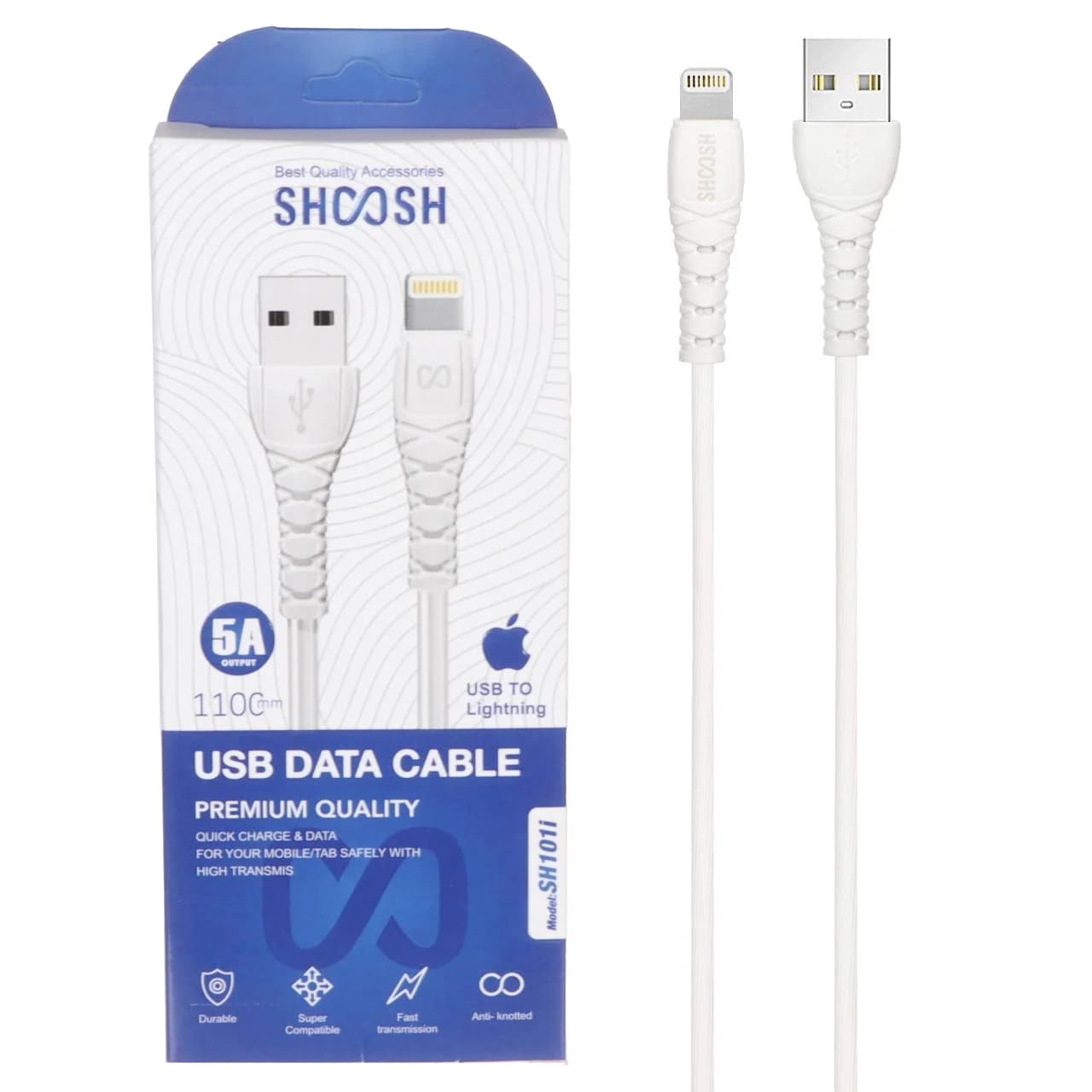 کابل شارژ 1.1 متری فست آیفون Shoosh مدل SH101i – سفید – SMO