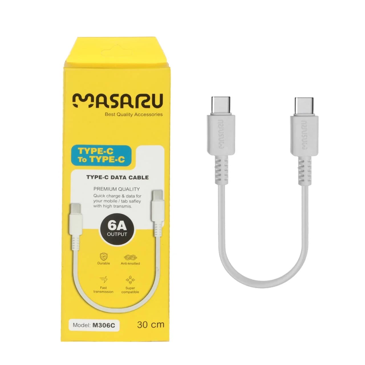 کابل شارژ فست پاوربانک Masaru Type-C To Type-C مدل M306C – سفید – SMO