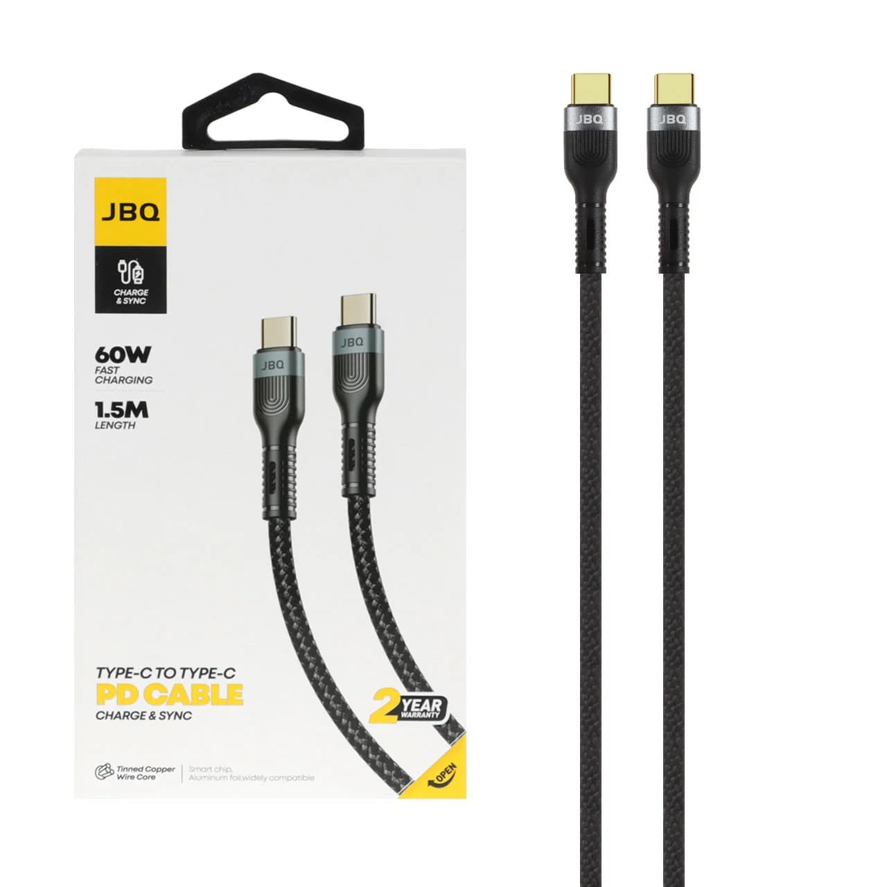کابل شارژ 1.5 متری PD و فست JBQ Type-C to Type-C مدل CA-720 – مشکی (گارانتی یکساله رصاصی)