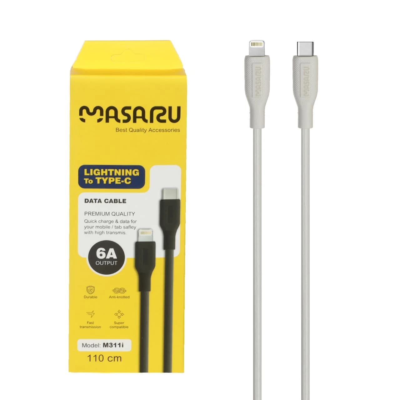 کابل شارژ 1.1 متری فست Masaru Type-C to Lightning مدل M311i – سفید – SMO