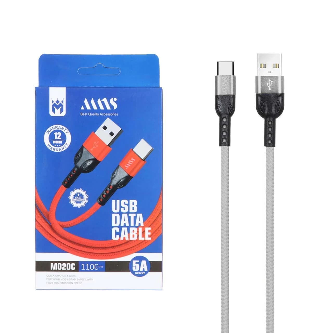 کابل شارژ کنفی فست 1.1 متری MNS Type-C مدل M020C – طوسی – SMO