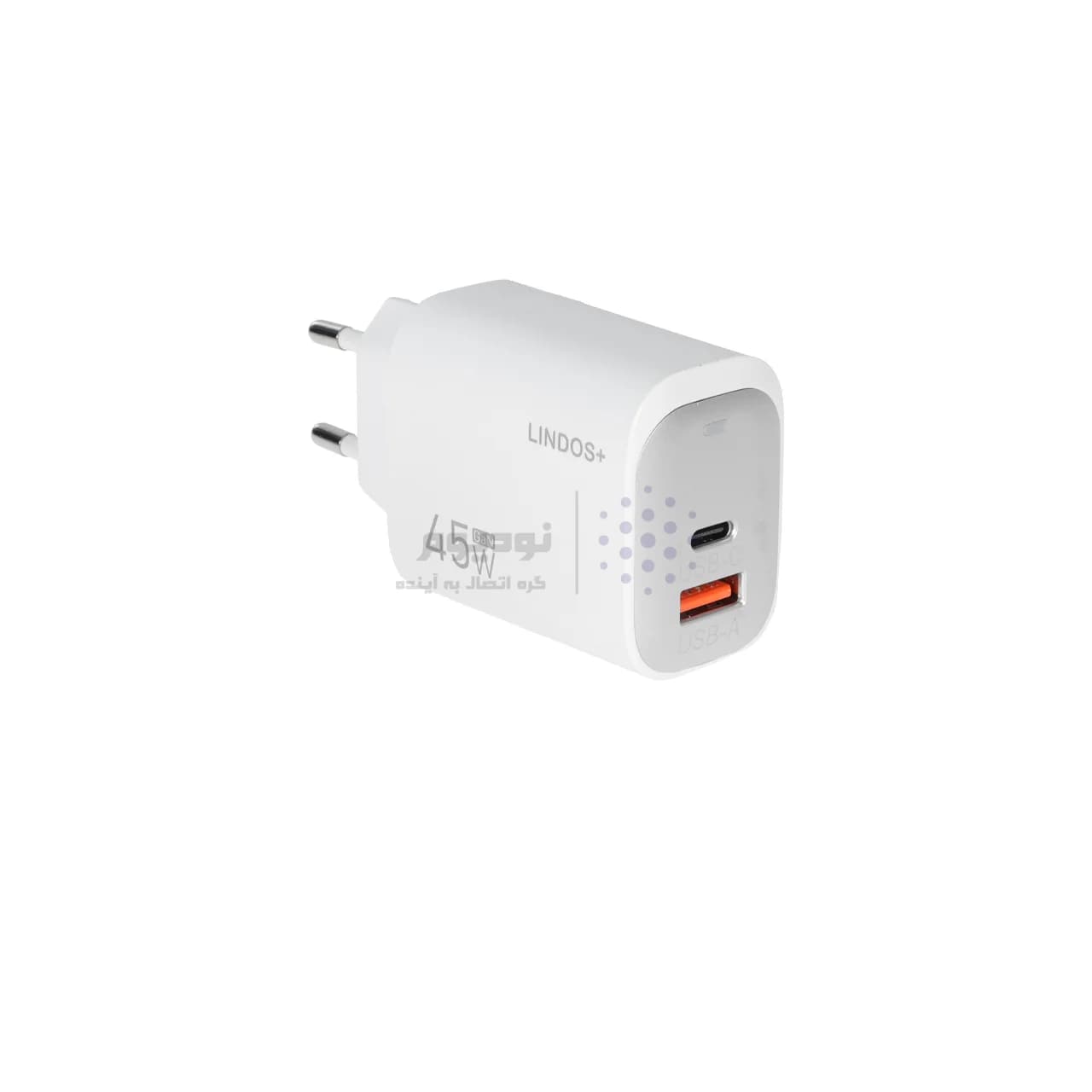 شارژر دیواری فست و PD دو پورت +Lindos مدل LN-CH50 40W به همراه کابل شارژ Type-C To Type-C – سفید — تصویر ۳