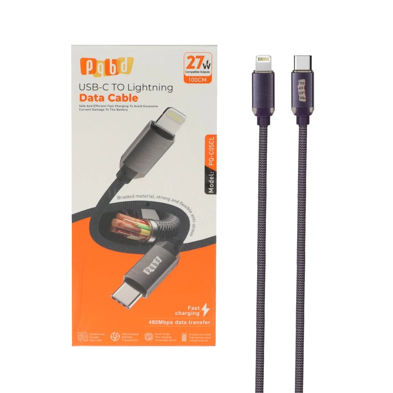 کابل شارژ فست pqbd Type-C To Lightning مدل PQ-C05CL 27W – بنفش