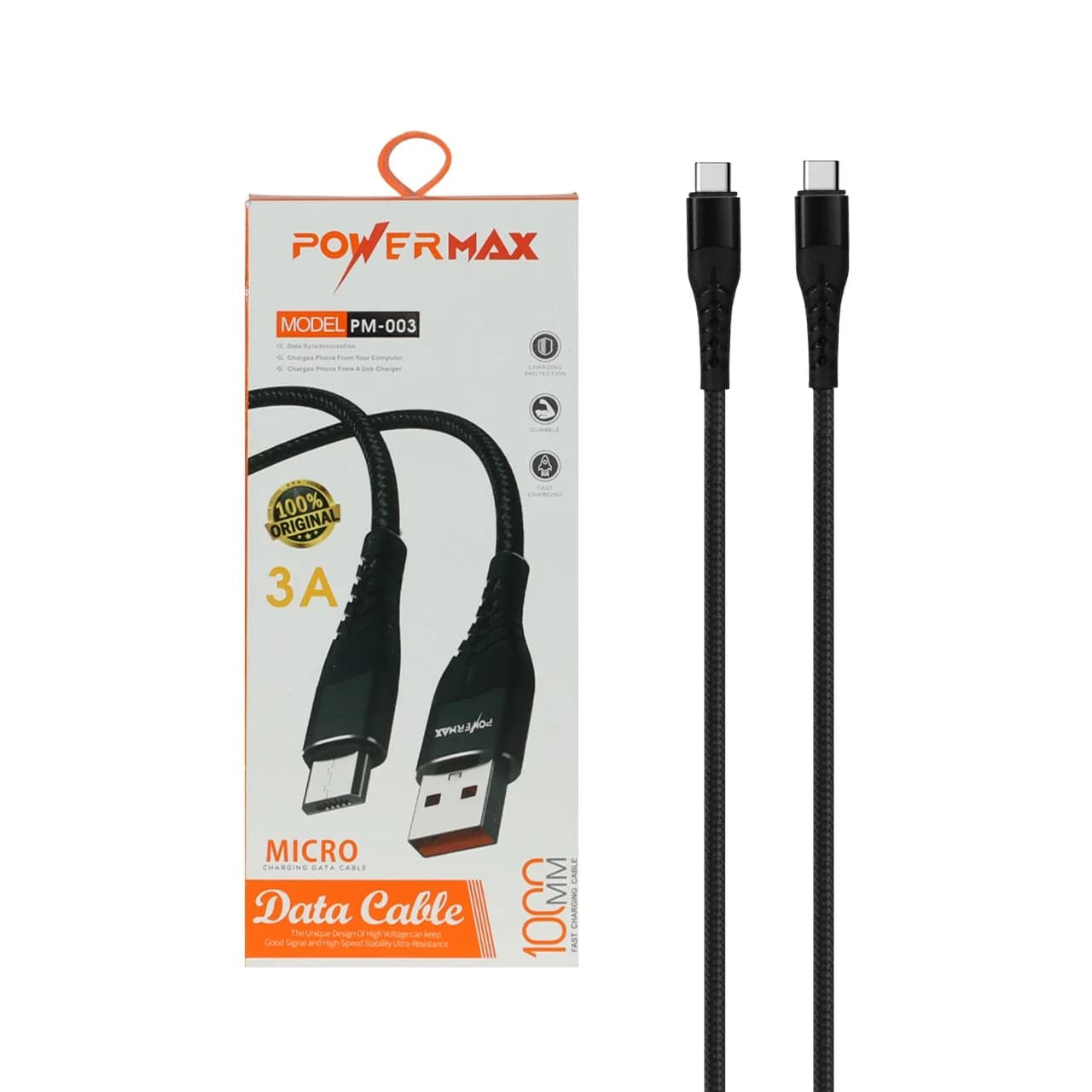 کابل شارژ فست Power Max Type-C To Type-C مدل PM-003 60W – مشکی