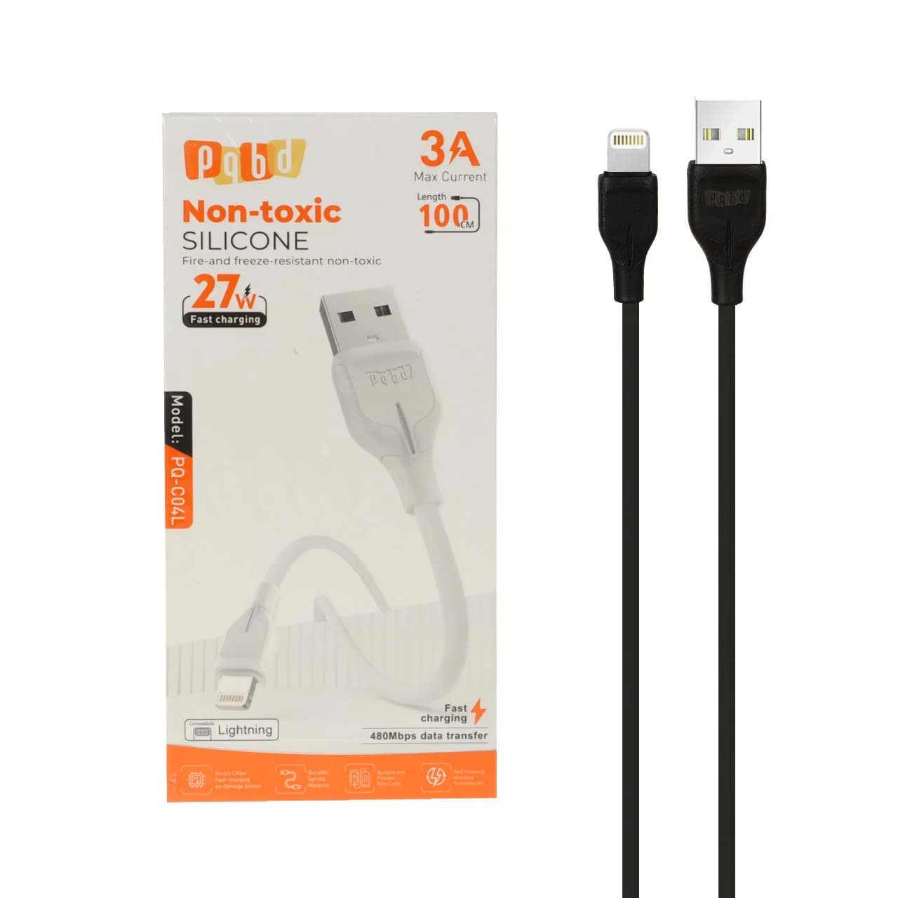 کابل شارژ فست آیفون pqbd مدل PQ-C04L 27W – مشکی