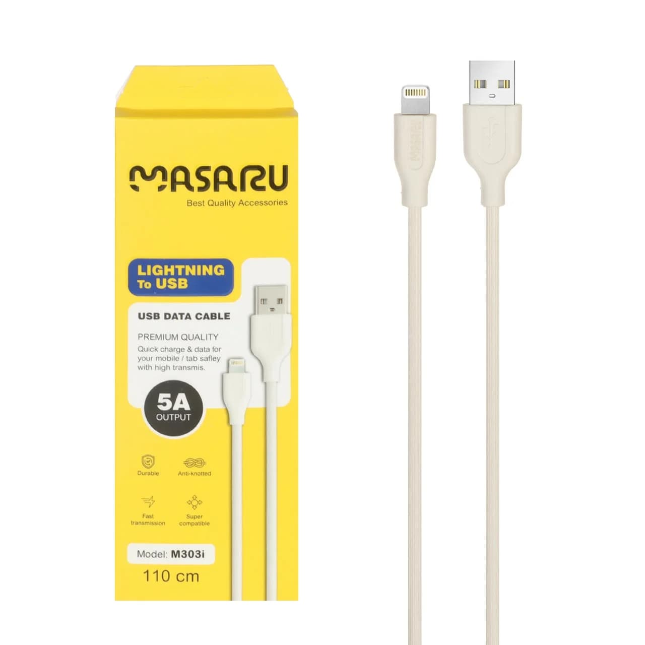 کابل شارژ 1.1 متری فست آیفون Masaru مدل M303i – سفید – SMO
