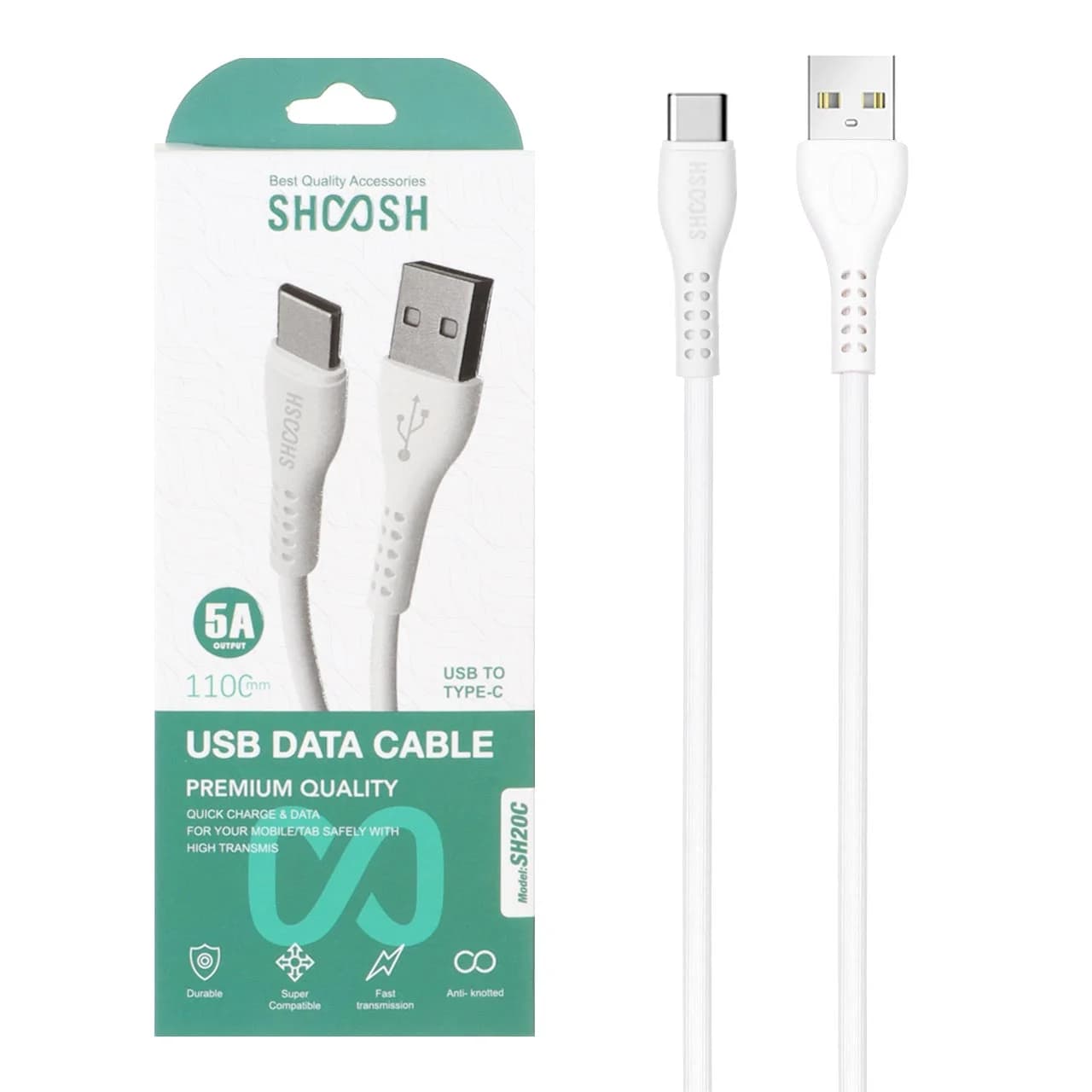 کابل شارژ 1.1 متری فست Shoosh Type-C مدل SH20C – سفید – SMO