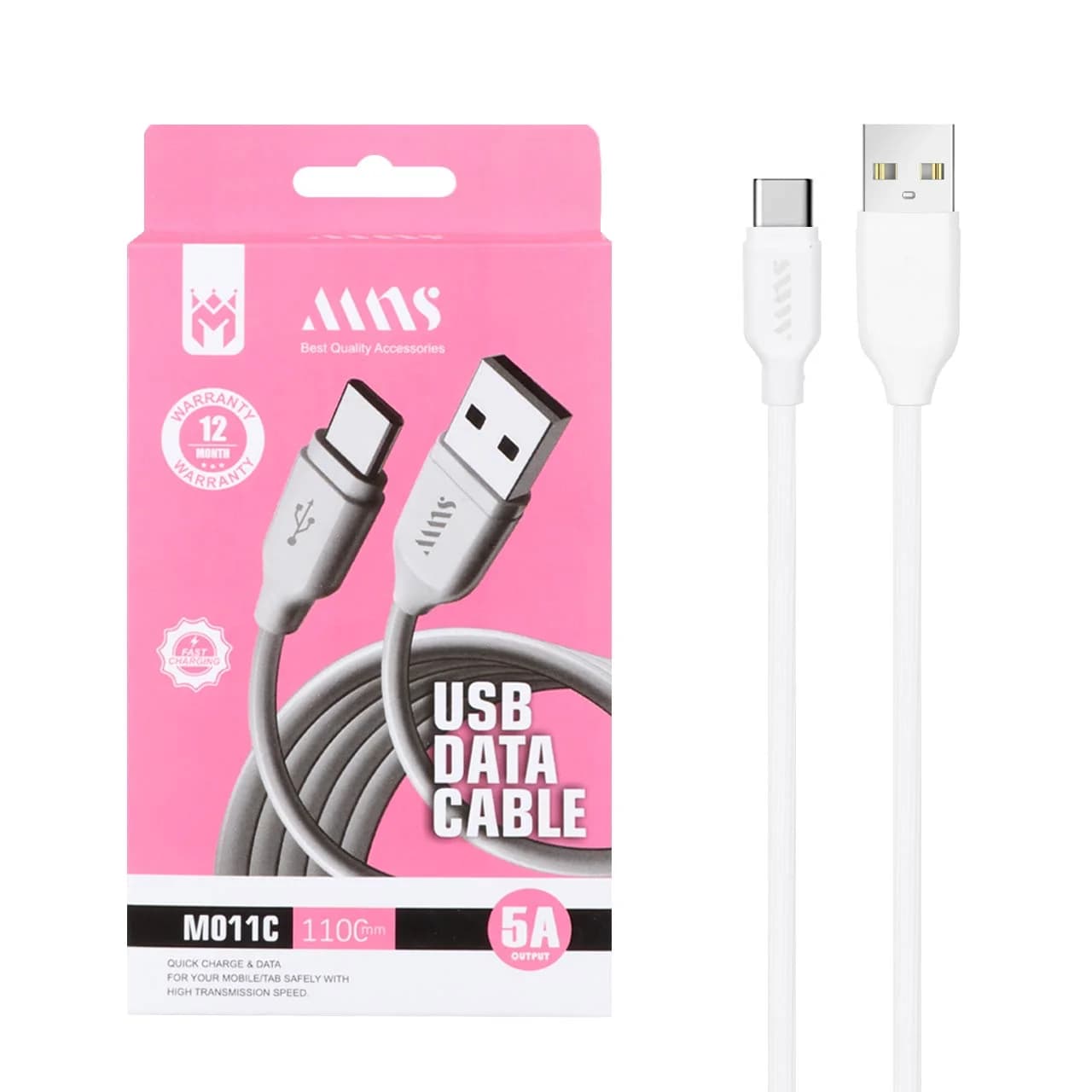 کابل شارژ فست 1.1 متری MNS Type-C مدل M011C – سفید – SMO