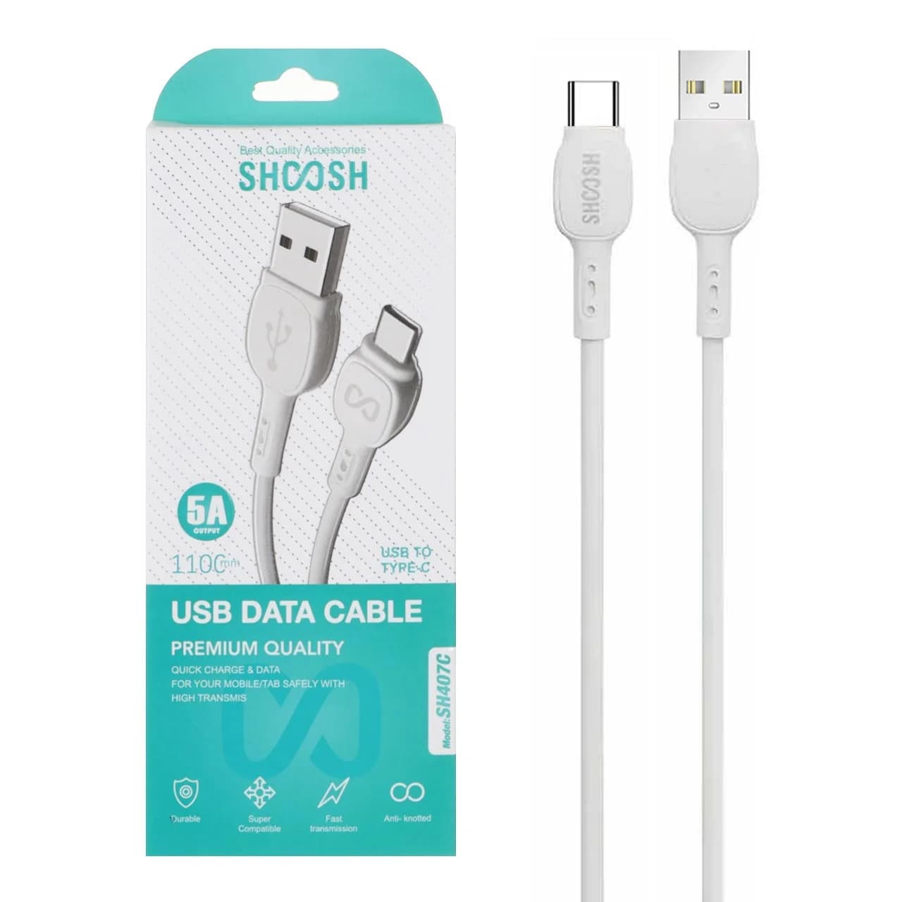 کابل شارژ 1.1 متری فست Shoosh Type-C مدل SH407C – سفید – SMO