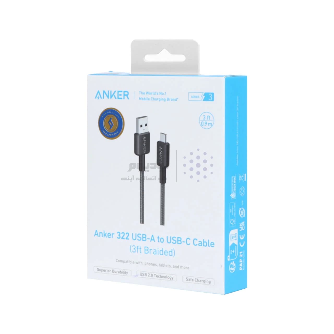 کابل شارژ 0.9 متری ANKER Type-C مدل A81H5H11 – مشکی (گارانتی 18ماهه حافظه طلایی ایستا) — تصویر ۳