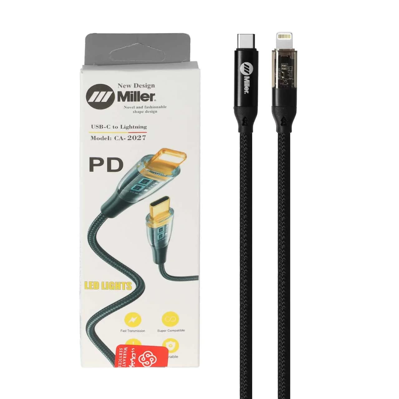 کابل شارژ PD و فست Miller Type-C To Lightning مدل CA-2027 100W – مشکی (گارانتی پارتیان پایا)