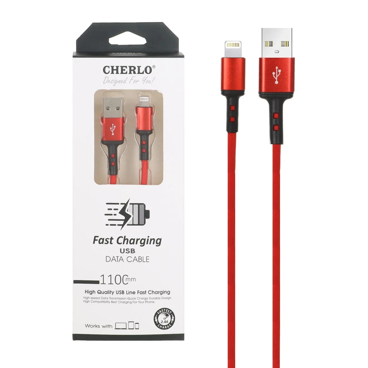 کابل شارژ 1.1 متری فست آیفون CHERLO مدل CH-IP06 – قرمز – SMO