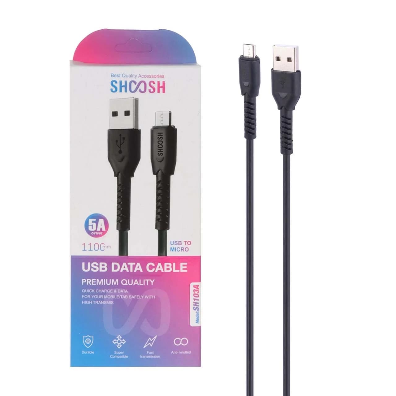 کابل شارژ 1.1 متری فست اندروید Shoosh مدل SH103A – مشکی – SMO