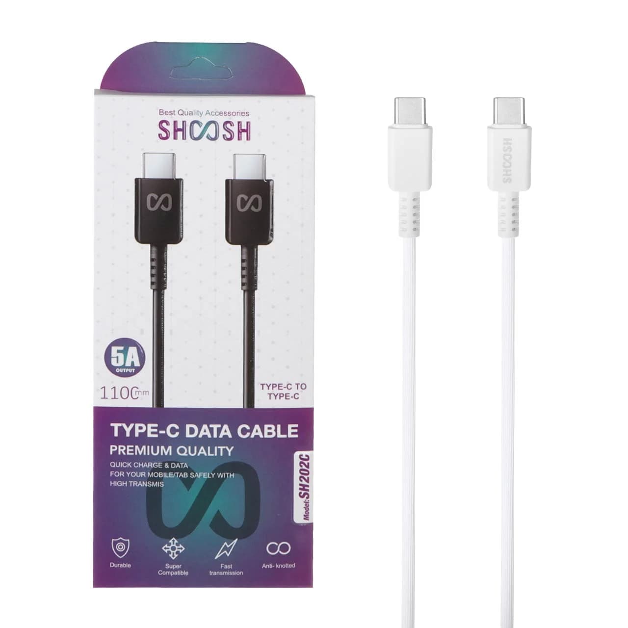 کابل شارژ فست 1.1 متری Shoosh Type-C To Type-C مدل SH202C – سفید – SMO