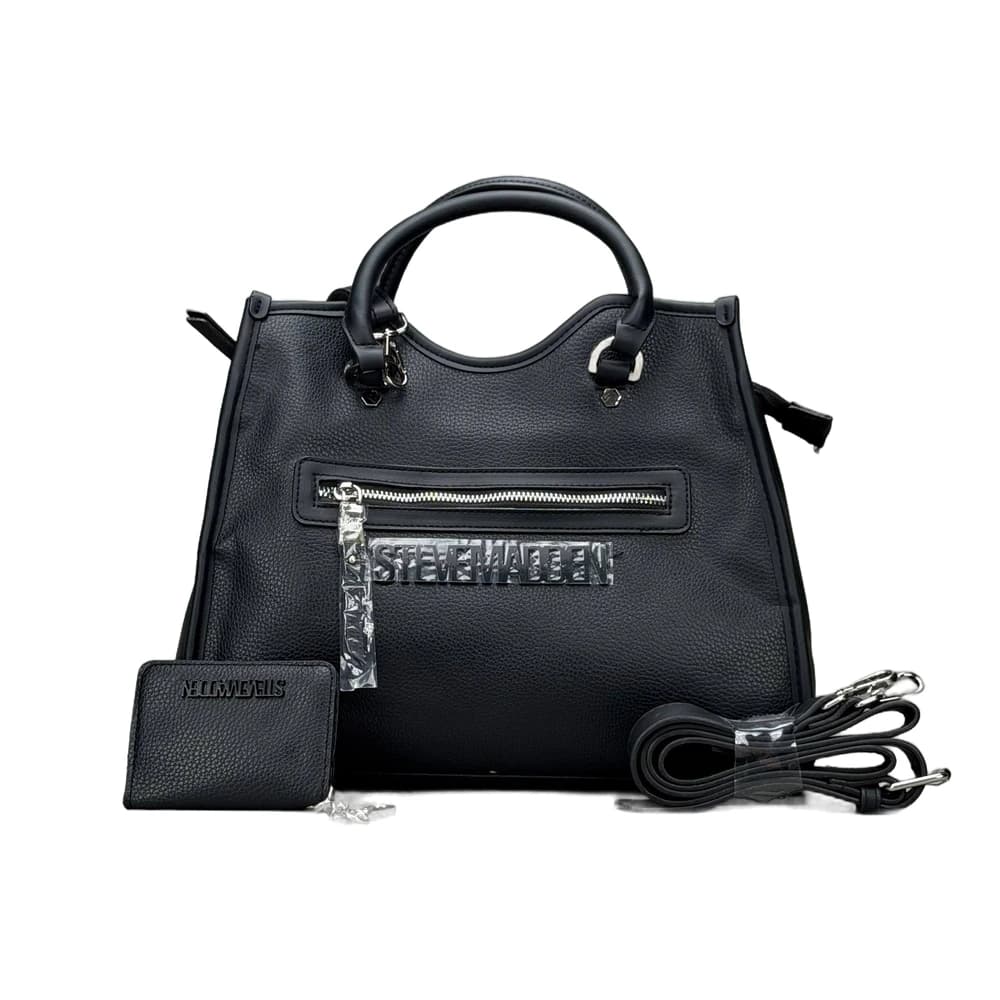 کیف دستی و دوشی اورجینال روزمره برند استیو مدن (Steve Madden) | دارای دو بند و چارم بگ جاکارتی رنگ مشکی