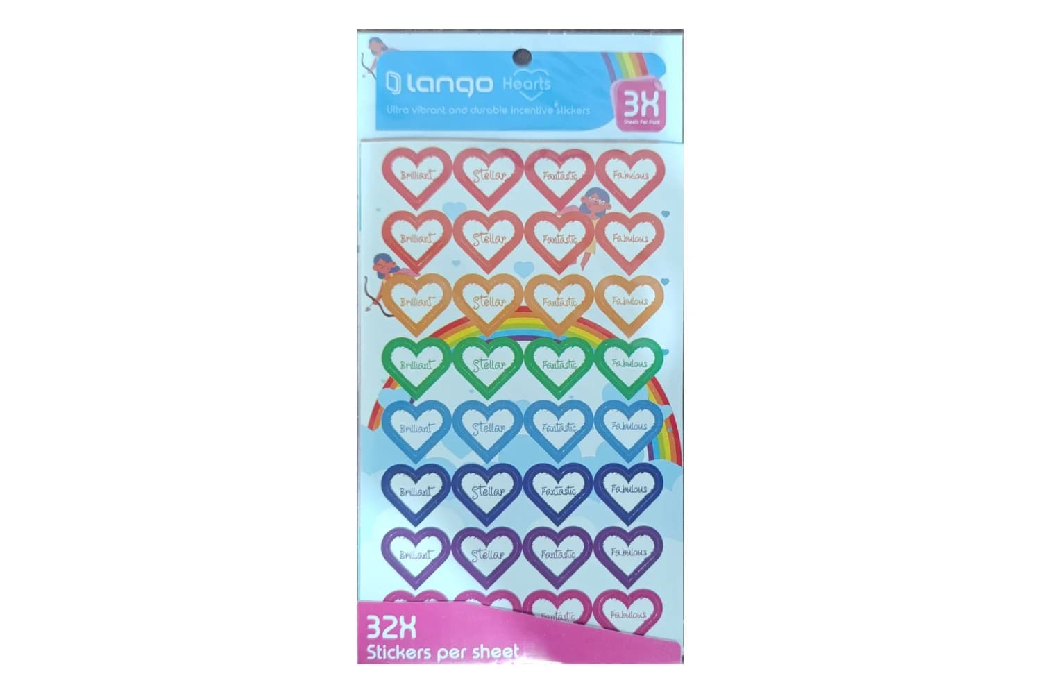 استیکر 32 تکه تشویقی طرح قلب لانگو (بسته 3 برگی)