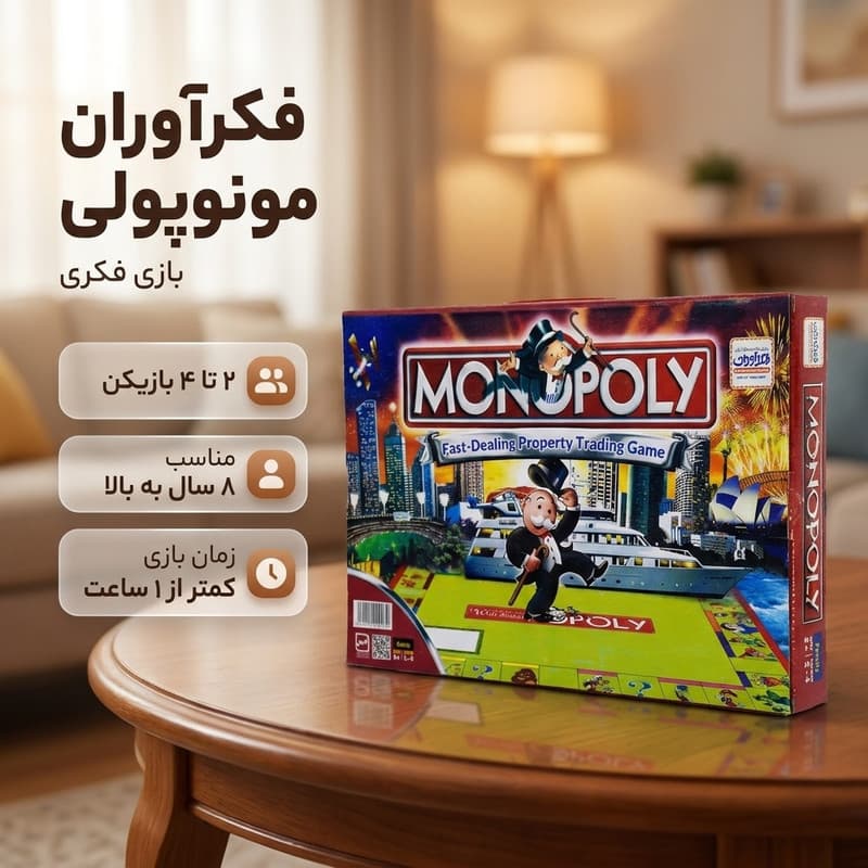بازی فکری کارتی مونوپولی فکرآوران مدل 4020 مناسب 8 سال به بالا، گروهی 2 تا 4 نفره، افزایش خلاقیت، مدت بازی کمتر از یک ساعت — تصویر ۲