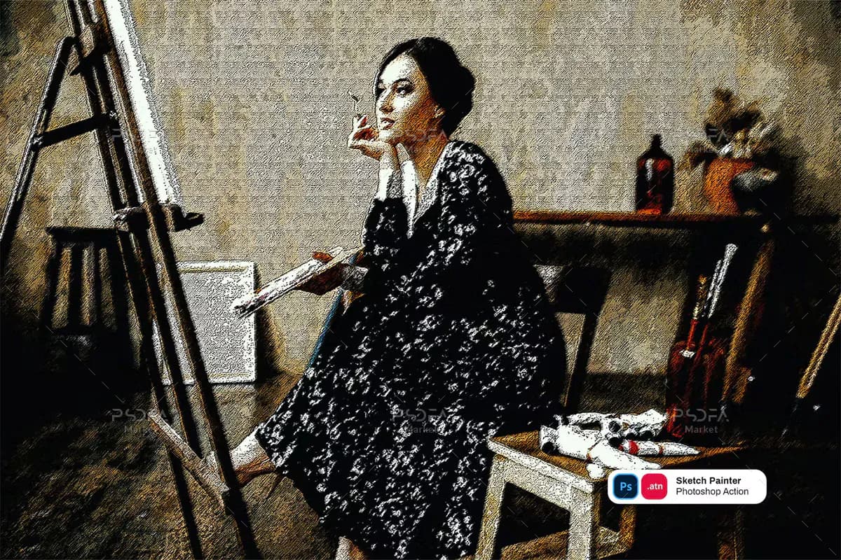 اکشن فتوشاپ افکت نقاشی روی عکس