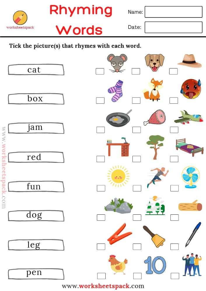 کتاب کاربرگ‌های کلمات هم‌قافیه رایگان برای کودکان (Free Rhyming Words Worksheets) نسخه انگلیسی PDF | نامشخص