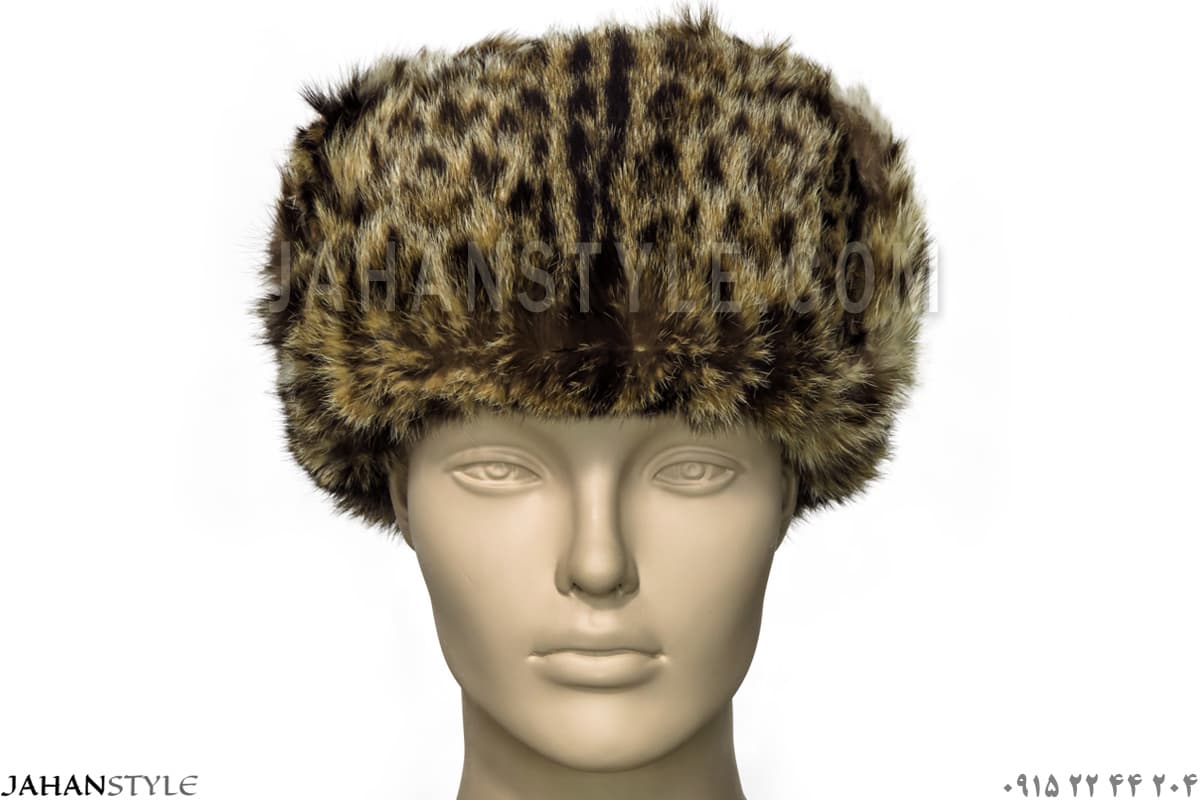 کلاه روسی قهوه‌ای خالدار پوست طبیعی خرگوش