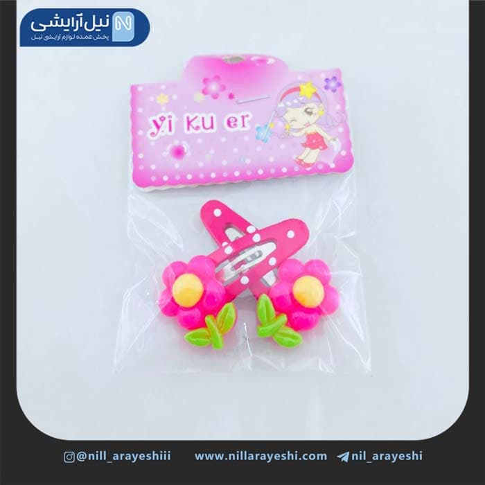 گیره مو فشاری ( تق تقی ) کارتی طرح گل بیست عددی کد 7