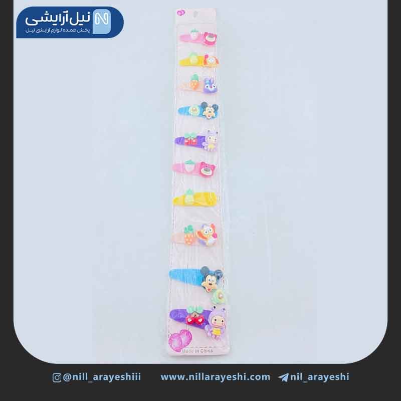 گیره مو فشاری ( تق تقی ) کارتی طرح عروسکی و میوه د ه عددی کد 5 — تصویر ۲