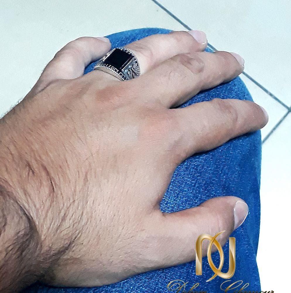 انگشتر نقره مردانه با نگین عقیق مشکی rg-n245 — تصویر ۲