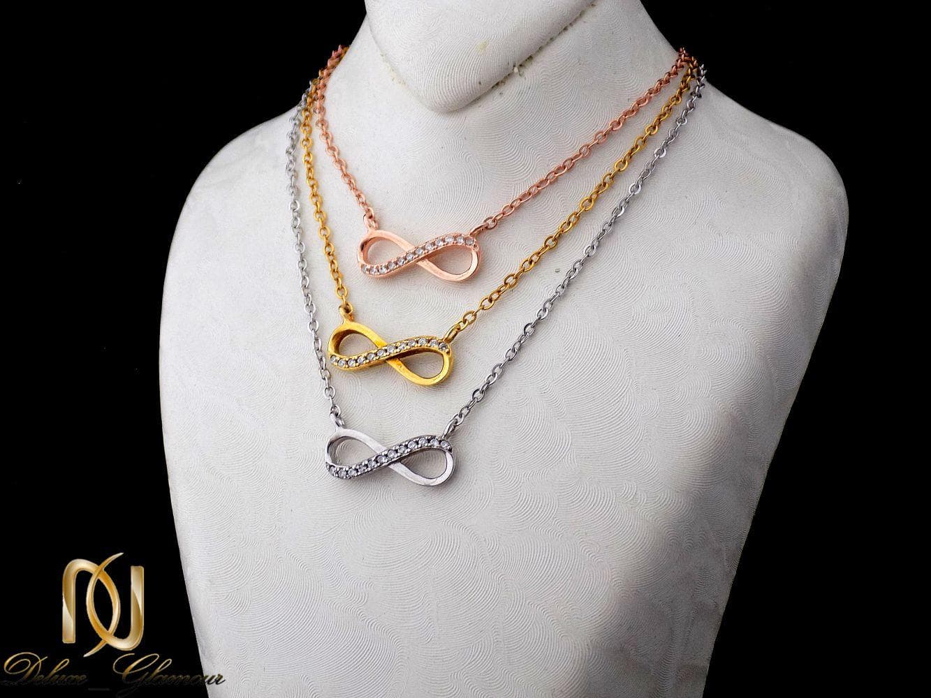گردنبند نقره دخترانه سه رنگ و سه ردیفه طرح بینهایت Nw-n251 — تصویر ۲