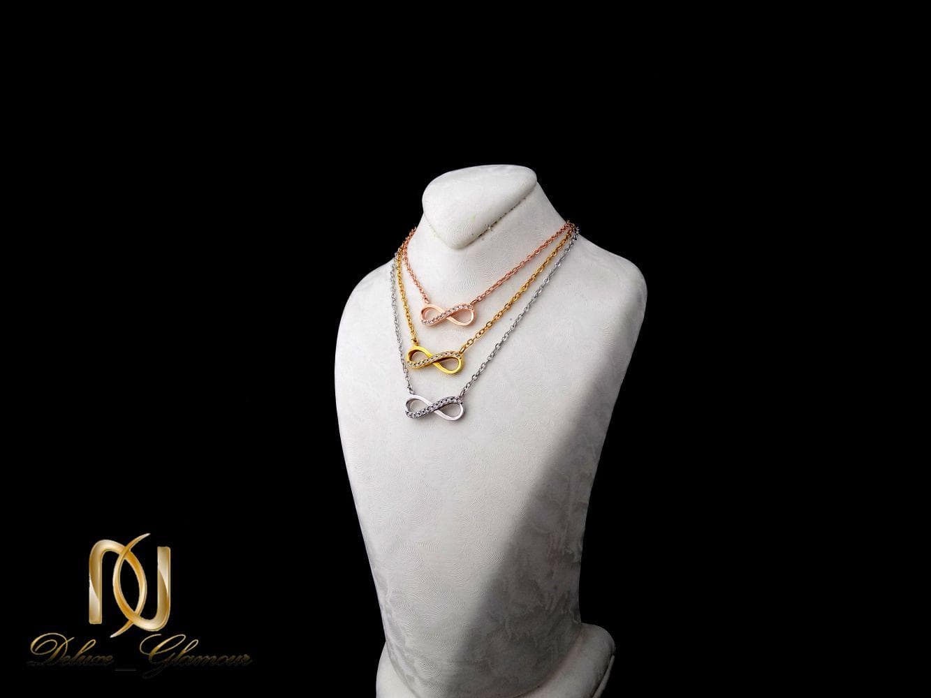 گردنبند نقره دخترانه سه رنگ و سه ردیفه طرح بینهایت Nw-n251 — تصویر ۴