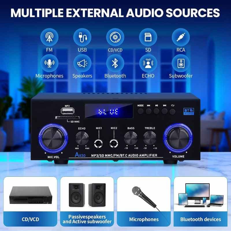 آمپلی فایر AK50 HiFi با بلوتوث تقویت کننده صوتی استریو — تصویر ۵