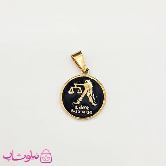 گردنبند ماه تولد مهر طرح میزان (Libra) استیل طلایی مشکی (ظریف) کد 130