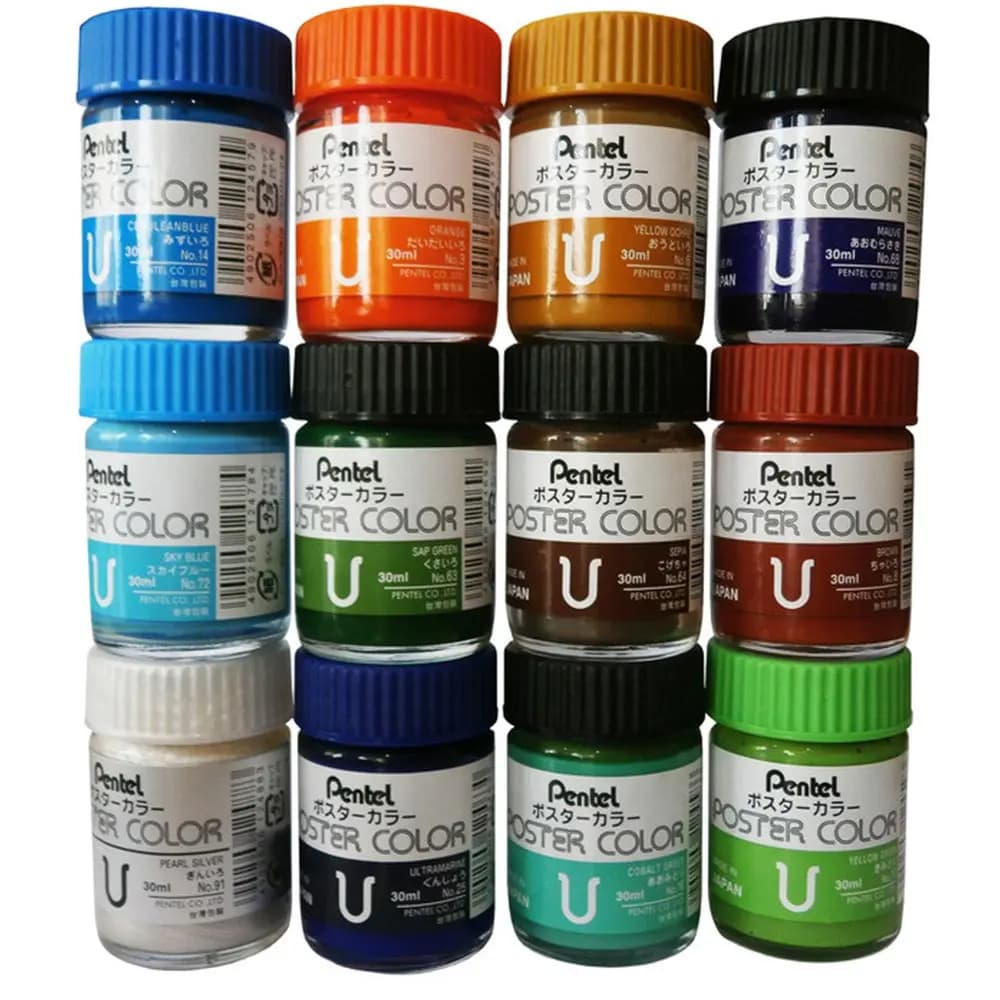 گواش 6 رنگ پنتل مدل Pentel Poster Colors ساخت تایوان — تصویر ۸
