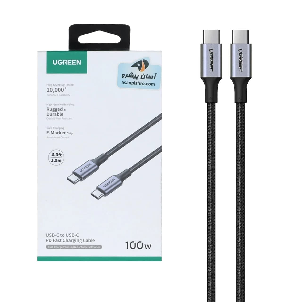 کابل شارژ PD و فست UGREEN Type-C To Type-C مدل 70427 100W – مشکی (گارانتی 18 ماهه آسان پیشرو)(70427)