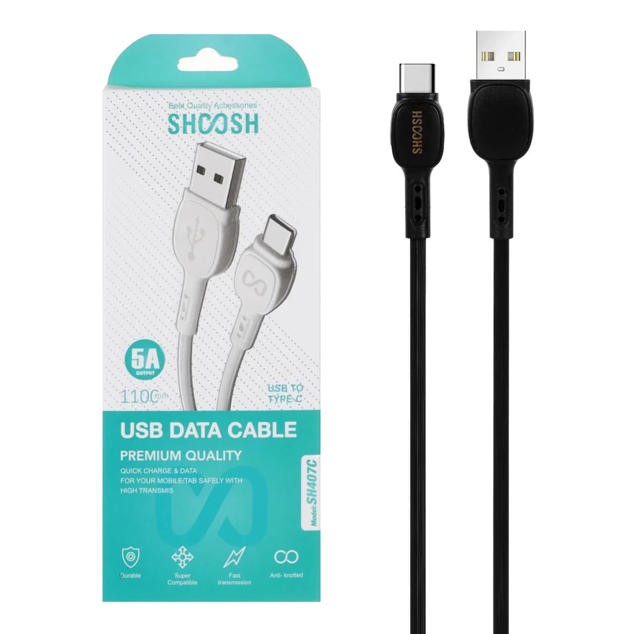 کابل شارژ 1.1 متری فست Shoosh Type-C مدل SH407C – مشکی – SMO