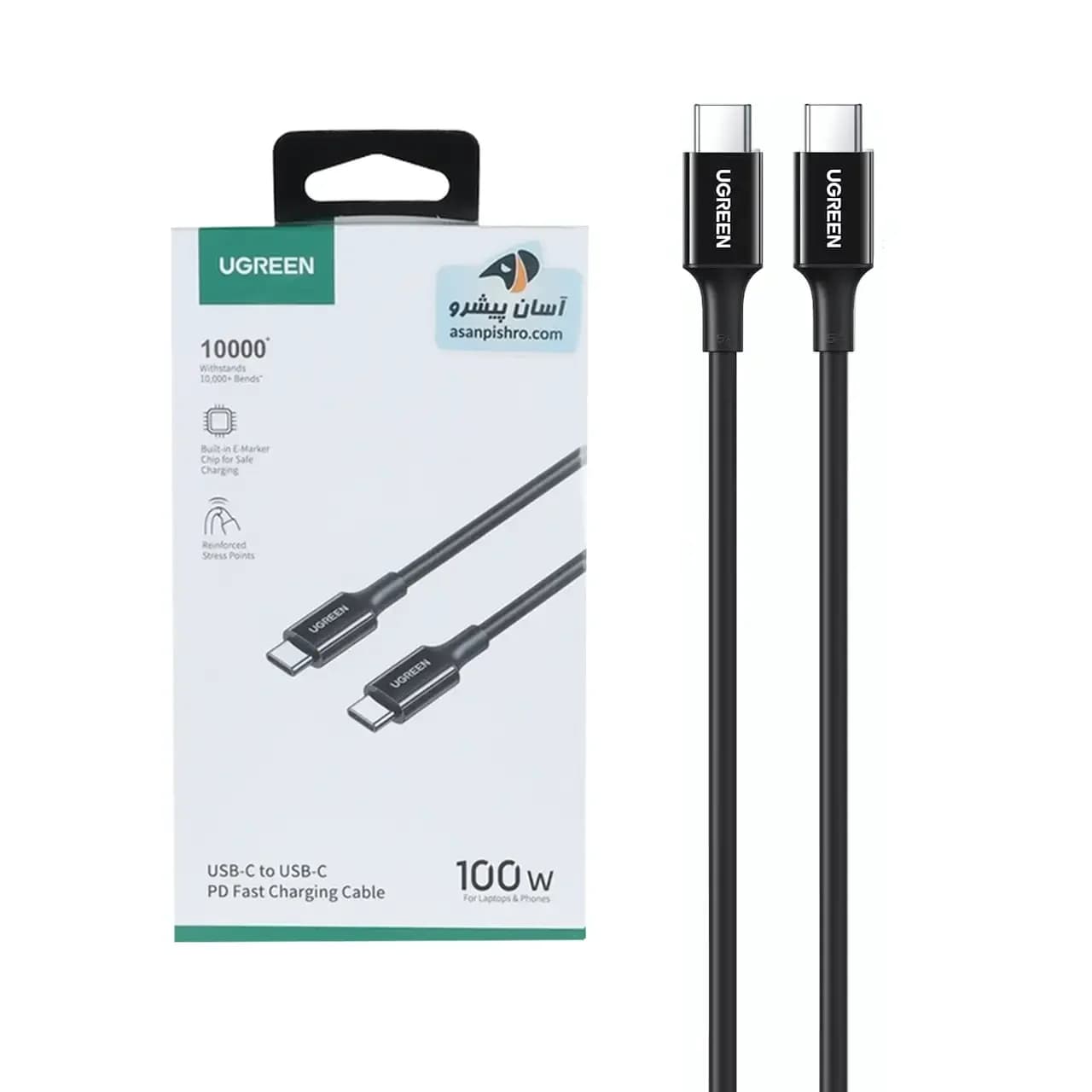 کابل شارژ PD و فست UGREEN Type-C To Type-C مدل 100W 80371 – مشکی (گارانتی 18 ماهه آسان پیشرو)(80371)