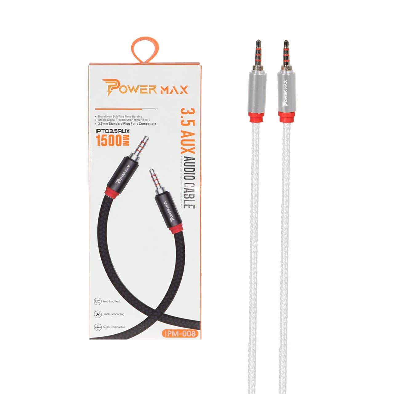 کابل 1.5 متری Power Max Aux مدل PM-008 – سفید