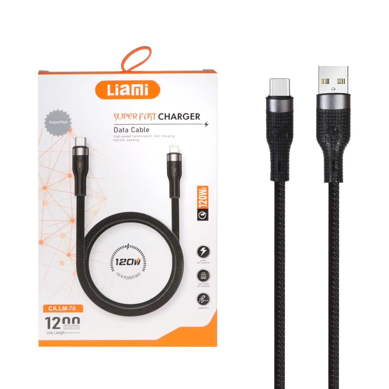 کابل شارژ PD و فست Liami Type-C مدل CA.LM-70 120W – مشکی (گارانتی شش ماهه شرکتی)