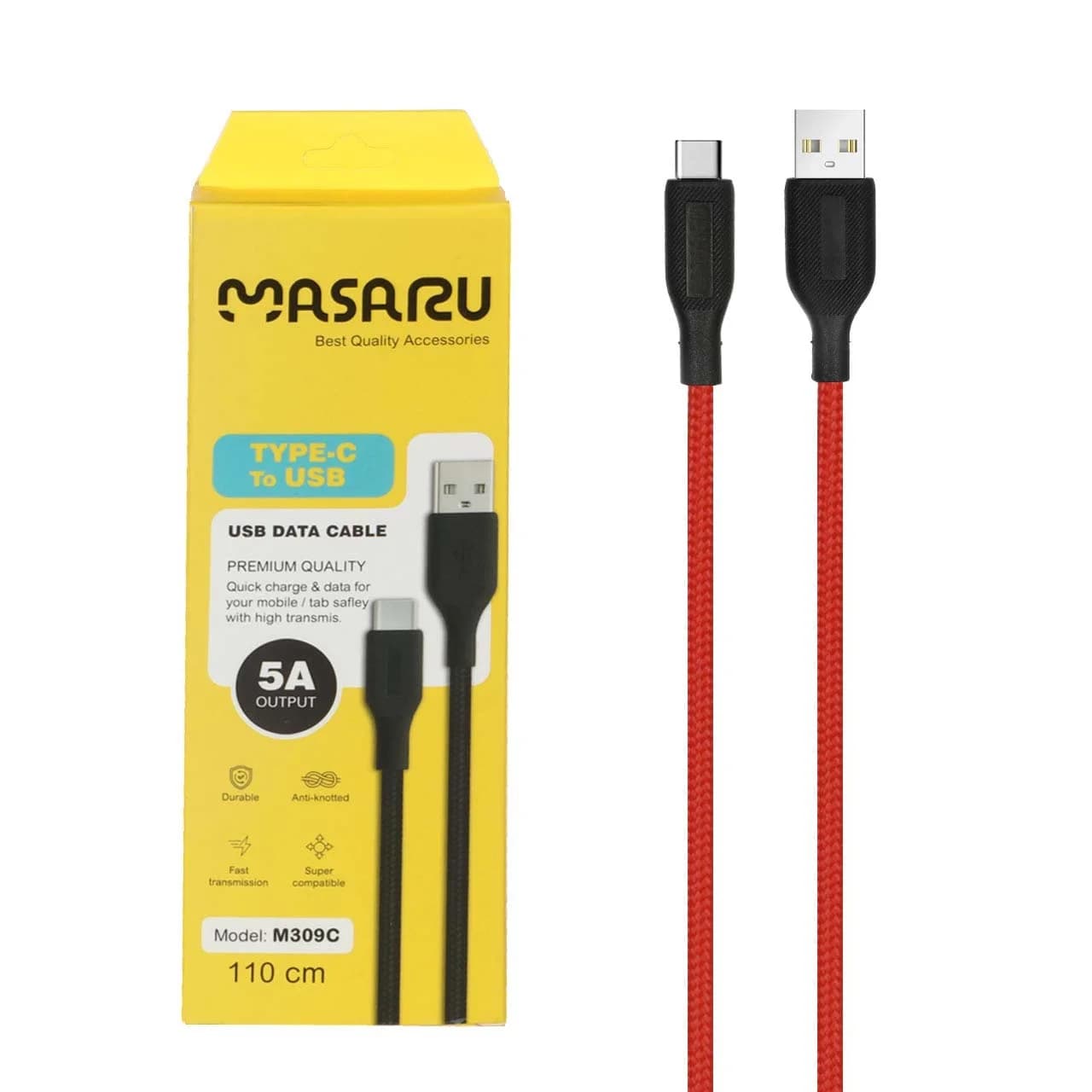 کابل شارژ 1.1 متری فست Masaru Type-C مدل M309C – قرمز – SMO