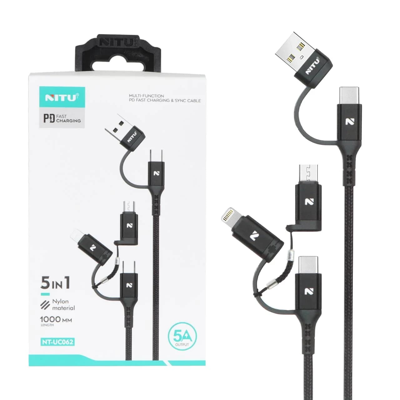 کابل شارژودیتا فست 1متری کنفی چندکاره Nitu مدل NT-UC062 – مشکی (گارانتی 18 ماه تعویض نیکان همراه)