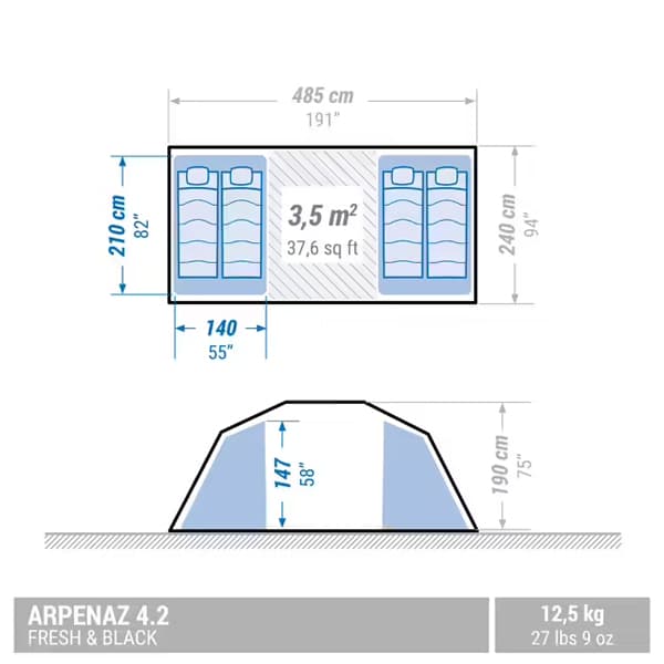 چادر مسافرتی چهار نفره کچوا مدل Arpenaz 4.2 F&B — تصویر ۲