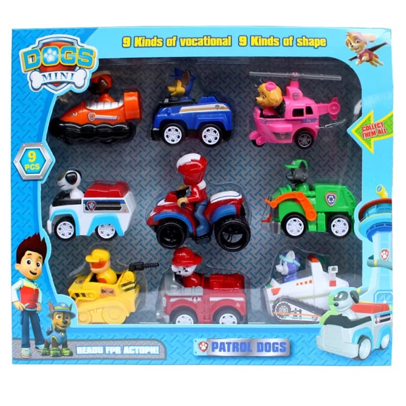 اسباب بازی مدل سگ های نگهبان paw patrol با ماشین عقب کش کد M99C بسته 9 عددی